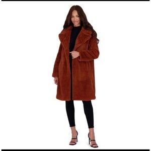 Avec Les Filles $199 Luxurious Notch Lapel Brown Faux Fur Coat Size Large NWT
